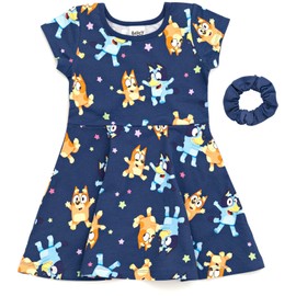 Bluey Bingo Toddler Girls Skater French Terry Dress and Scrunchie 5T