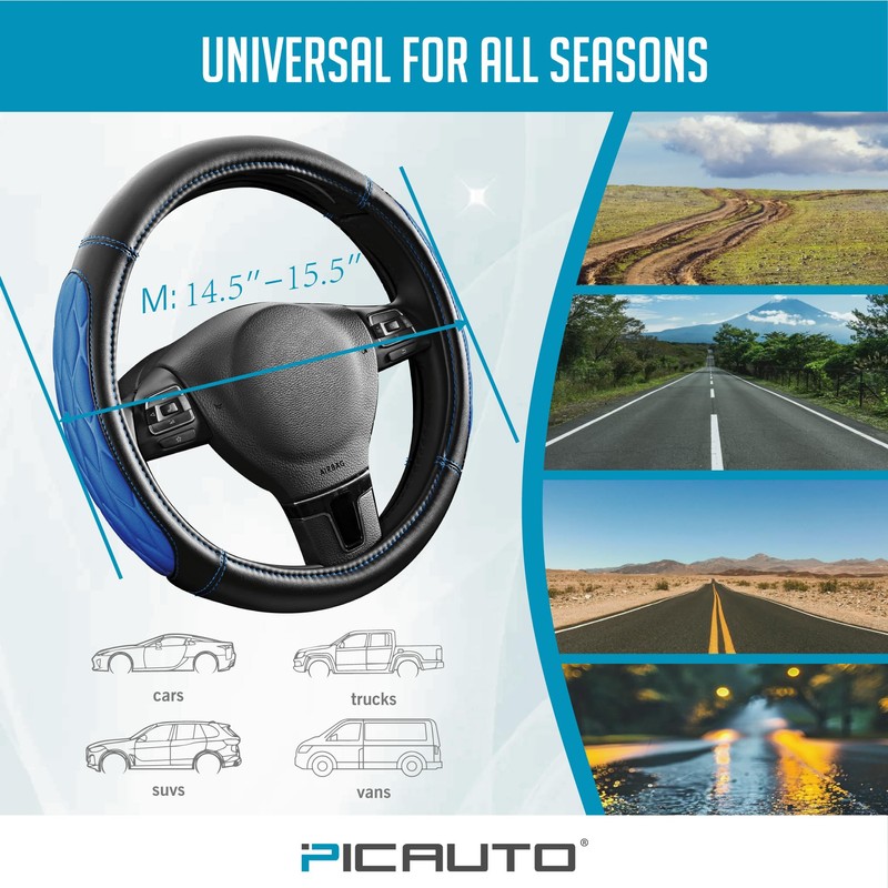PIC AUTO Steering Wheel Cover, Blue Thick Rhombic Foam and