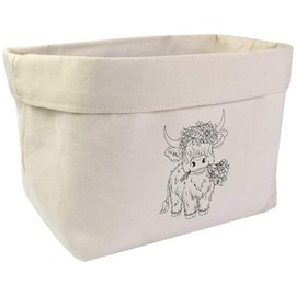 Large 'Highland Cow With Flowers' Canvas Organiser/Storage Bag (OR00034758)