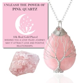 Halukakah Crystals Stones Women's Necklace Natural Moonstone / Pink Quartz / Amethyst Quartz / Obsidian / Jade Platinum Plated Brass Wire Handmade Winding Tree of Life Moon / Heart Pendant 30 x 40 mm