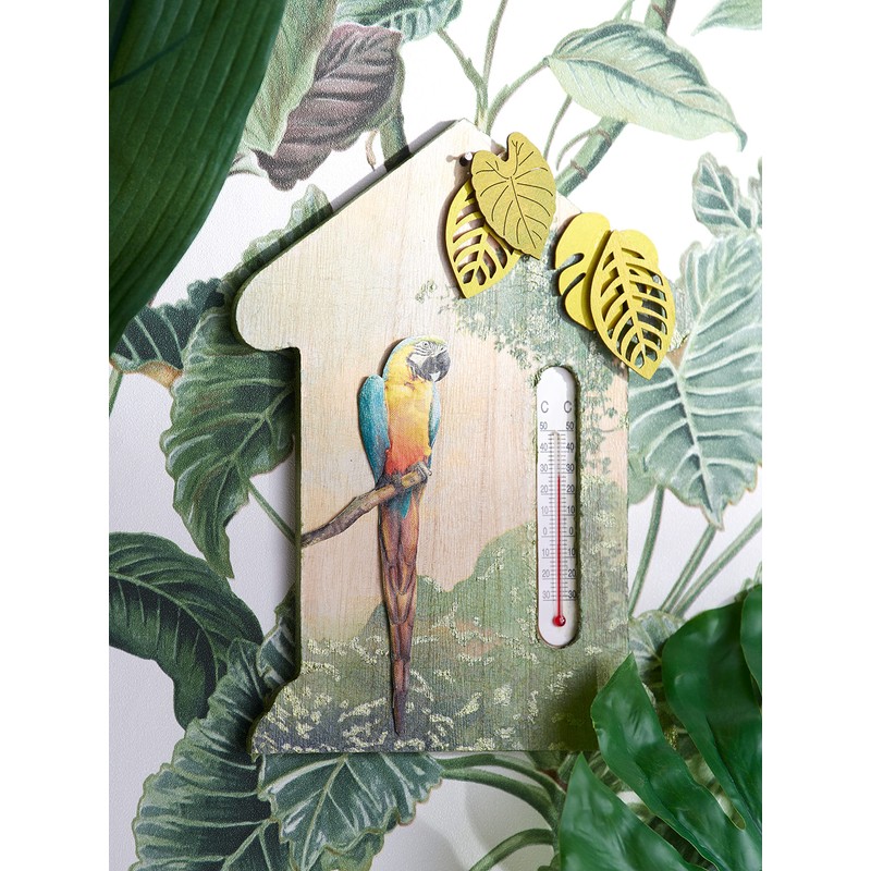 Wall Thermometer "House", Made of Raw Wood