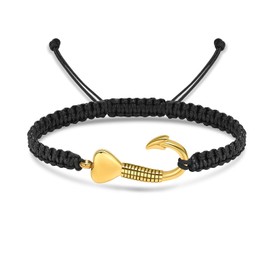 zeqingjw Cremation Ashes Keepsake Heart Fish Hook Urn Bracelet for Ashes Adjustable Black Braided Rope Cremation Bangle Urn Jewelry for Men Women