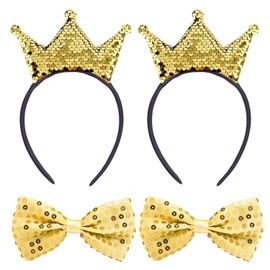 2 Stück Kronstirnband Und 2 Teile Pailletten Fliege, Paillettenstirnband, Niedliches Zeichentrickband, Performance -Kostümzubehör, Partyzubehör.