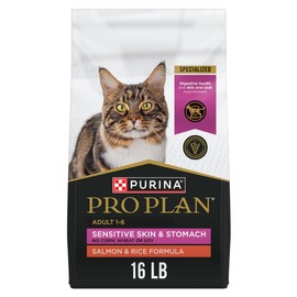 Purina Pro Plan Sensitive Skin and Stomach Cat Food Dry, Salmon and Rice Formula, High-Protein Dry Cat Food for Sensitive Stomachs 16 Pound (Pack of 1)