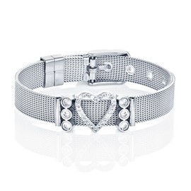 Kistanio - Women's Mesh Bracelet with 3 Charms | Pendant Charms | Available in 5 Colours | Mesh Charm Bracelet Set |, silver, 14 centimeters, Modern