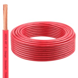 XRDS -RF 6 Gauge THHN Wire, 50FT Red Stranded Copper Electrical Wire, 600V, Heat & Oil Resistant, Nylon Sheath Building Wire for Indoor/Outdoor Use