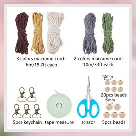 INFUNLY 5 IN 1 DIY Makramee Schlüsselanhänger Set Für Anfänger Boho Armband Schlüsselband Set Mit Holzperlen Armband Schlüsselbund Sets Mit Anleitung Makramee Baumwollkordel Knotenset Für Geldbörse
