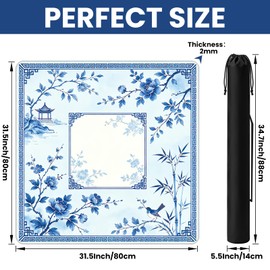 Mocsicka Blue Chinoiserie Mahjong Mat 31.5" x 31.5" with Carry Bag