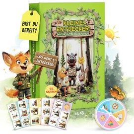 Explorer Cards Children's Outdoor Search Game - Montessori Natural Game with 55 Cards in 5 Themes, Turntable & Stickers, Weatherproof & Soft Touch, for Families, Forest Nursery & Birthdays from 4