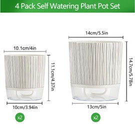 Samhe 4 Pack Self Watering Pots Set, 4+5.5 Inch Self Watering Pots for Indoor Plants, Planter Pot with Wick Rope and Reservoir for African Violet, Spider Plant, Orchid