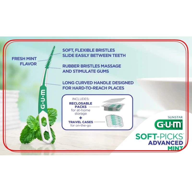 Gum Soft-Picks Advanced Mint, Dental Care Floss, Tooth Picks, 180