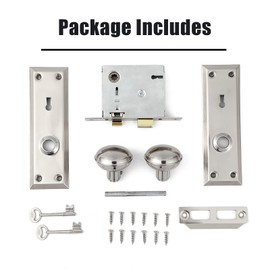 Toptotoo Mortise Lock Set for Interior Door, Vintage Antique Door Knobs with Lock and Skeleton Key, Old Door Knob Replacement Fits 1-3/8 in 1-3/4 in, Brushed Satin Nickel Finish