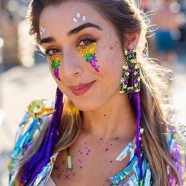 Flyonce Mardi Gras Clip On Earrings for Women, Carnival Theme Rectangle Dangle Earrings, Costume Jewelry Accessories for Festivals