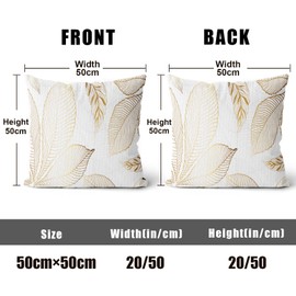 XPHZZL Cushion Covers Set of 2 Pack 50 cm x 50 cm - Soft Golden Leaves Pattern Decorative Pillow Covers for Sofa Bed Garden Outdoor Spring Decor with Invisible Zipper 20 x 20 Inch