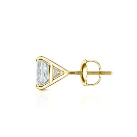 14k Yellow Gold Princess Diamond Simulated Cubic Zirconia SINGLE Stud Earrings 4-Prong(3/4ct,Excellent Quality)