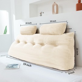 Rycwola Headboard Wedge Pillow with 2 Pack Neck Roll Pillow Large Headboard Pillow Queen Wedge Pillow Headboard Soft and Supportive Bed Rest Reading Pillows for Sitting in Bed with Removable Cover