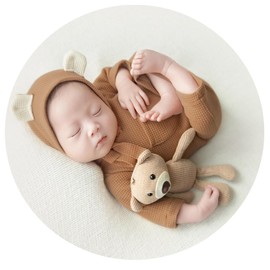 Newborn Baby Photo Shoot Props Girl Boy Crochet Knit Hat Costume Stripe Hat Pants Overalls Photography Props (Camel)