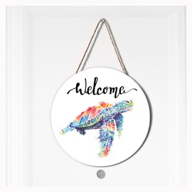 Ceutoiy Sea Turtle Round 12inch Welcome Sign Front Door Decor, Welcome Sea Turtle Outdoor Wreath Wooden Hanging Welcome Sign Wreath Signs For Office Home Bathroom Beach Shop Livingroom Yard