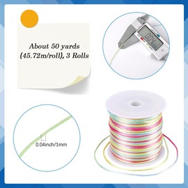 SUNNYCLUE 3 Rolls 150 Yards/137M 1mm Colorful Nylon Cord Jewelry Cording Satin Rattail Macrame Trim Knitting Sewing Rope String with Plastic Spool for Friendship Bracelet Necklace Making DIY Crafts