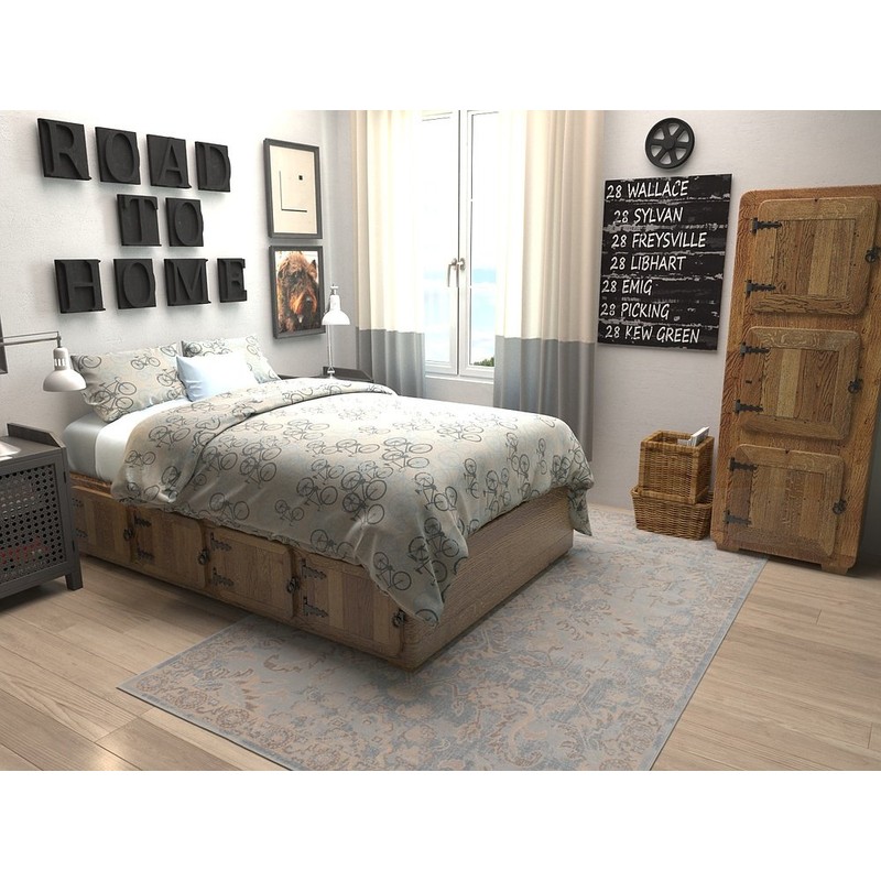 Unique Loom Paris Collection Pastel Tones Traditional Distressed Light Blue