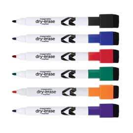 Magnetic Dry-Erase Markers with Erasers, Assorted Colors, Pack of 6