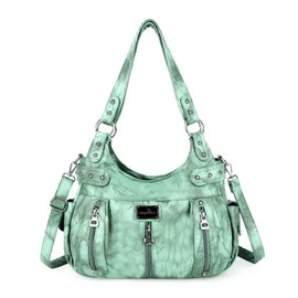 Angelkiss Large Purses and Handbags for Women Washed Faux Leather Crossbody Hobo Satchel Shoulder Handbag Tote Purse, 1l.green, X-Large