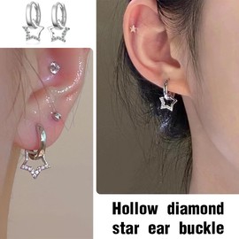 XOUDKE Silver Hoop Earrings with Moon and Star Drop, Drop Earrings for Women Silver Hoop Earrings Women's Hypoallergenic Jewellery Earrings Hanging Silver for Girls and Men, 2 Pieces, Stainless Steel,