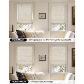 LazBlinds Manual Roll-up Bamboo Blinds, 23" W x 72" H, Star-Off White