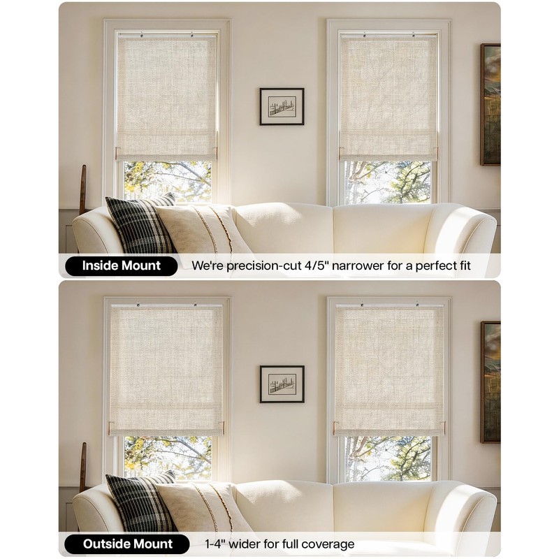 LazBlinds Manual Roll-up Bamboo Blinds, 23" W x 72" H,