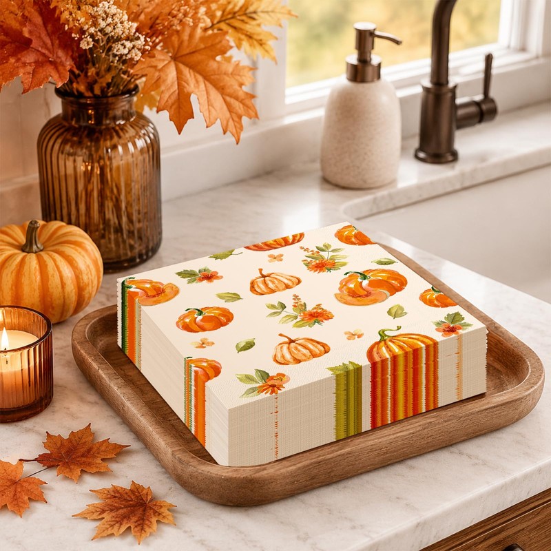 Fall Pumpkin Napkins Pumpkin Cocktail Napkins Party Supplies 100pcs