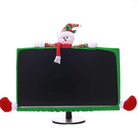 SUSHAFEN 1 Pack Christmas Computer Monitor Border Cover TV Monitor Cover Elastic Laptop Computer Cover for Xmas Home Office Computer Decoration-Snow Man