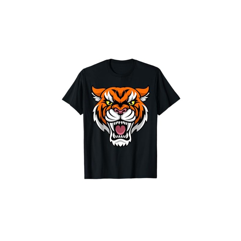 Tiger Face Angry Animal Cartoon Character T-Shirt