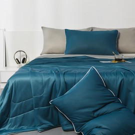 XAIODRAGONSKY Double Sided Cooling Blanket Comforter,Summer Down Alternative Blanket for Bed, Queen Size Lightweight Blankets with Satin Trim for All Seasons