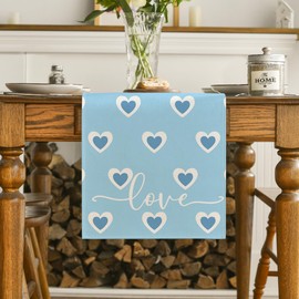 Artoid Mode Blue Heart Love Father's Day Table Runner,Happy Papa's Day Kitchen Dining Table Decoration for Home Party Decor 13x72 Inch