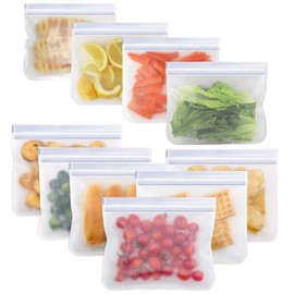 Salandens - Bolsas de Almacenamiento Reutilizables, Paquete de 10 Bolsa Hermética para Alimentos, Bolsas Reutilizables para Congelador sin BPA, para Sándwich, Aperitivos, Carne, Verduras, Frutas, etc