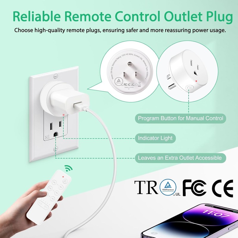 Wireless Remote Control Electrical Outlet Switch, NineLeaf Remote Control Outlet