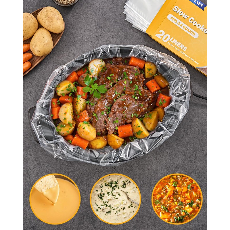 SMARTAKE Slow Cooker Liners 20PCS 13"x 21" Large Disposable Cooking