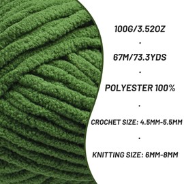 Chunky Chenille Yarn for Crocheting，Baby Yarn for Crocheting Soft Blankets，Bulky Yarns for Crochet Amigurumi，2×100g (2×74.3yds) Fluffy Velvet Yarns for Hand Knitting (2 Pine Green)