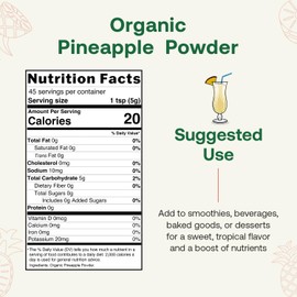 Quay Naturals Pineapple Powder Organic, 8oz, USDA Organic, Freeze-Dried Pineapple Fruit Powder, No Additives, Gluten-Free