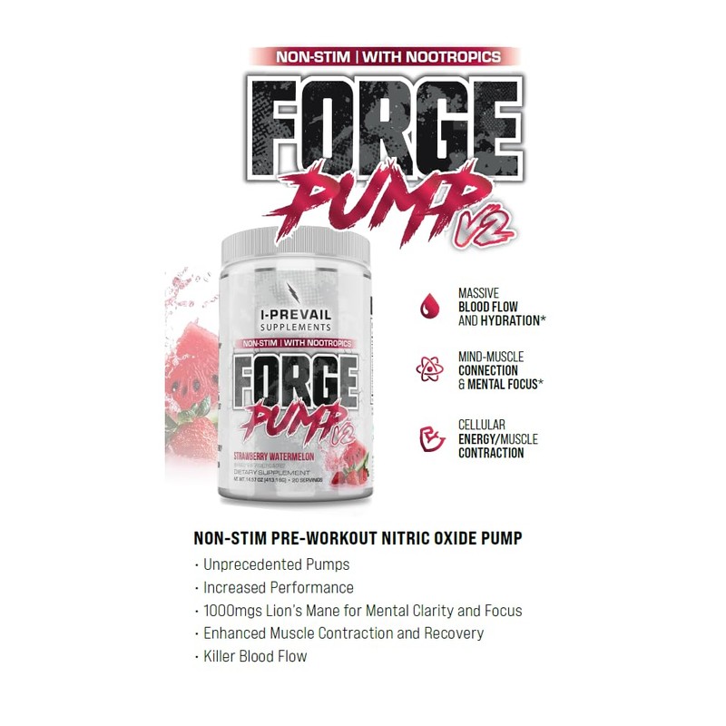 I-Prevail Supplements Forge Pump V2 Non-Stimulant Pre-Workout Nitric Oxide Boosting