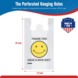 Fuxury 5000 (5K) Count Thank You Plastic Bags White Smile for Small Business (12" x 6.5" x 21"), T-shirt, Grocery, Take Out, To Go, Retail Shopping Bags in Bulk