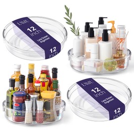 LAMU 4 Pack 12in Lazy Susan Organizer, Clear Lazy Susan Turntable for Cabinet, Refrigerator, Table Top, Kitchen, Bathroom, Pantry Organizers and Storage