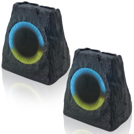 NiceBuy 2-Pack Rock Speakers Outdoor Water-Resistant Solar Powered Patio Speaker with 3 Mode Lights and Pair System and USB Rechargeable for Pool Outside Garden Yard Deck