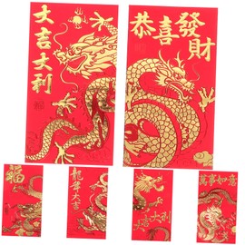 jojofuny 6pcs Chinese Year of Dragon Red Envelopes Money Packets Traditional Lunar Year Pouches Festive Design for Spring Festival Giving