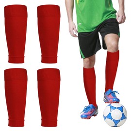 2Pairs Red Football Socks Elastic Soccer Shin Guards Sleeves Sock Sleeve Football Shin Guards Leg Sleeves Socks Football Sock Sleeves for Adult Children for Football Running or Training Beginner