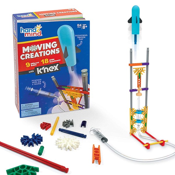 hand2mind-90669 Moving Creations with K'NEX, Book and Building Kit for Kids Ages 8-12, 9 Models & 18 Science Experiments, Explore The Science of Air and Water, Homeschool Science Kits