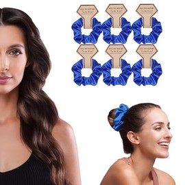 OWITER Satin Bridesmaid Scrunchies Bachelorette Hair Ties Set of 6 Bridal Shower No Damage Hairties ideas Gift for Wedding Party (royal blue)
