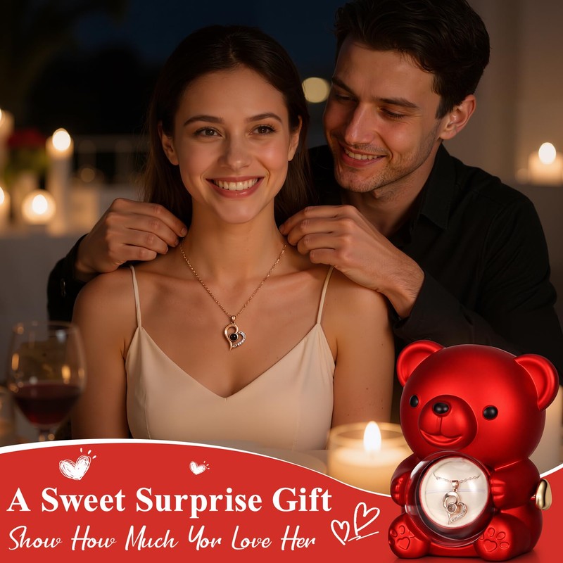 Cute Teddy Bear with Preserved Rose, Rotating Eternal Rose Gift