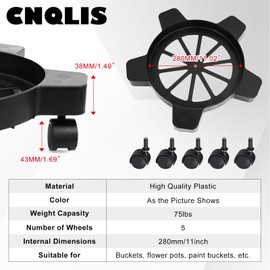 CNQLIS 5 Gallon Bucket Dolly with 5 Smooth-Rolling Swivel Casters,75 lbs,No Tip or Spilling for 5 Gallon Bucket and Flowerpot,11" Inside Diameter，Black （2Pcs）