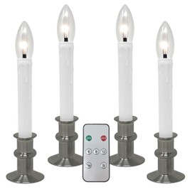 612 Vermont Ultra-Bright LED Window Candles with Timer, Remote Control, Twinkle/Steady LED Light, Battery Operated, Slim-Line Metal Base, Adjustable Height, VT-9167-R4-BNW (Pack of 4, Brushed Nickel)